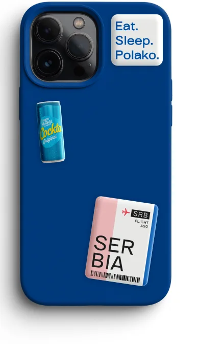 Синий чехол со стикерами SER BIA, Cockta, Eat Sleep Polako